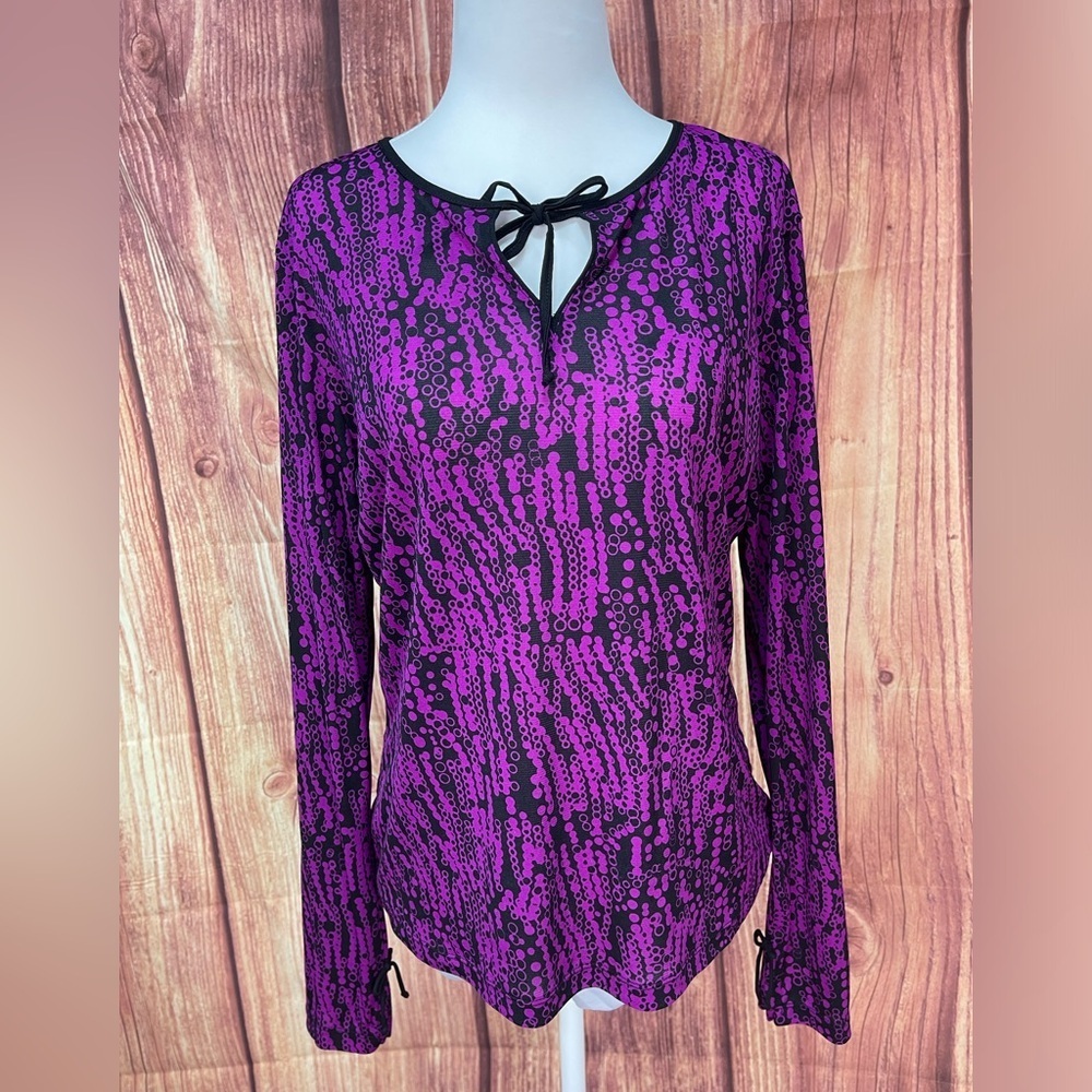 2 I.E. relaxed blue purple black long sleeve lightweight nylon women’s blouse M - Picture 10 of 17